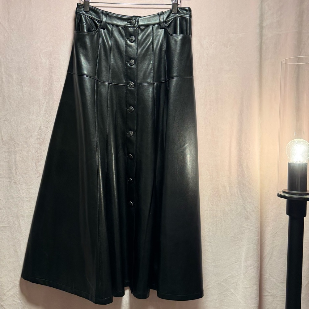 Cinq à Sept Black Vegan Leather A-Line Skirt